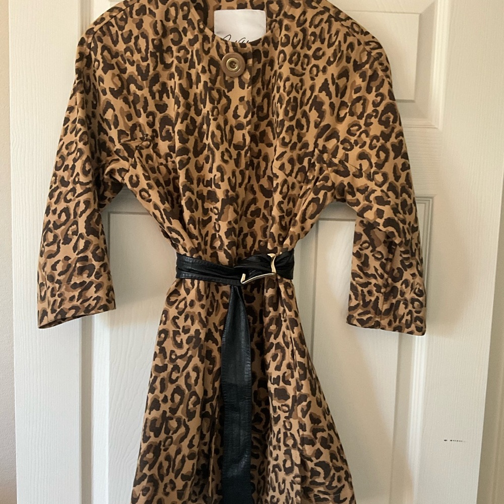 CAbi Leopard Print Trench Coat with Black Belt